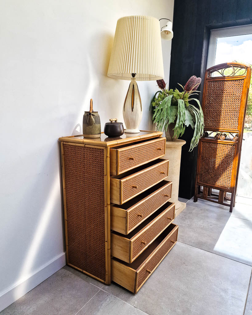 Vintage Bamboo & Rattan Chest of Drawers