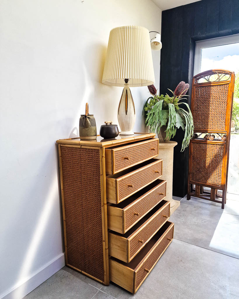 Vintage Bamboo & Rattan Chest of Drawers