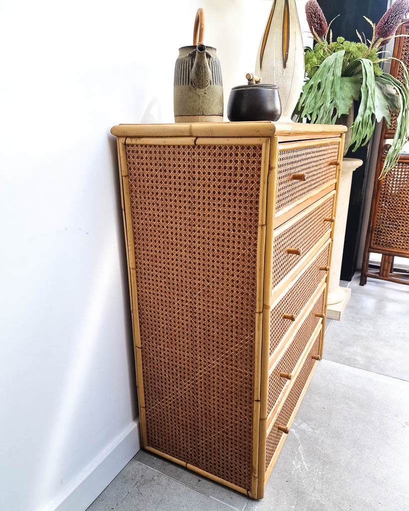 Vintage Bamboo & Rattan Chest of Drawers