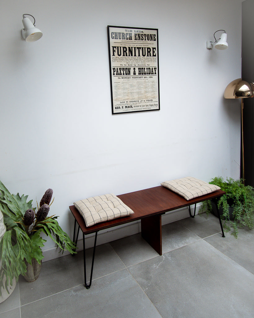 Retro Teak Long Bench & Cushions