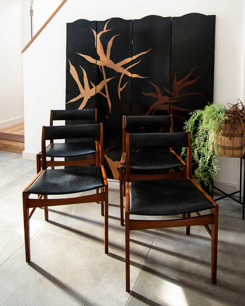 Mid Century Teak & Black Dining Chairs